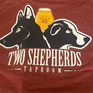 Two Shepherds Taproom T-Shirt Mens M Maroon Graphic Tampa FL Dogs Beer